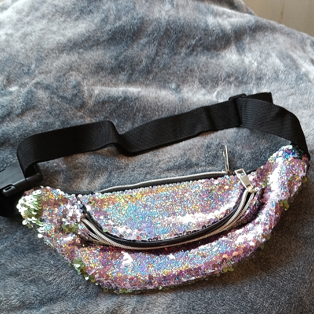 Sequin Fanny Pack with Black Strap